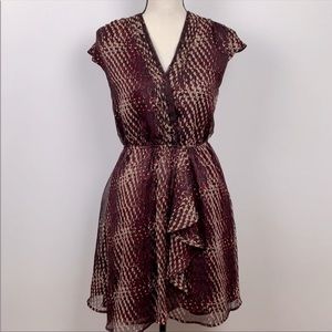 🌸 Converse One Star Burgundy Red Chiffon Mini Dress with Ruffle Detail, Size XS